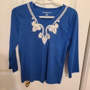 🌟4/$15 Allison Daley Blue and White Long Sleeve Top Size Small Petite